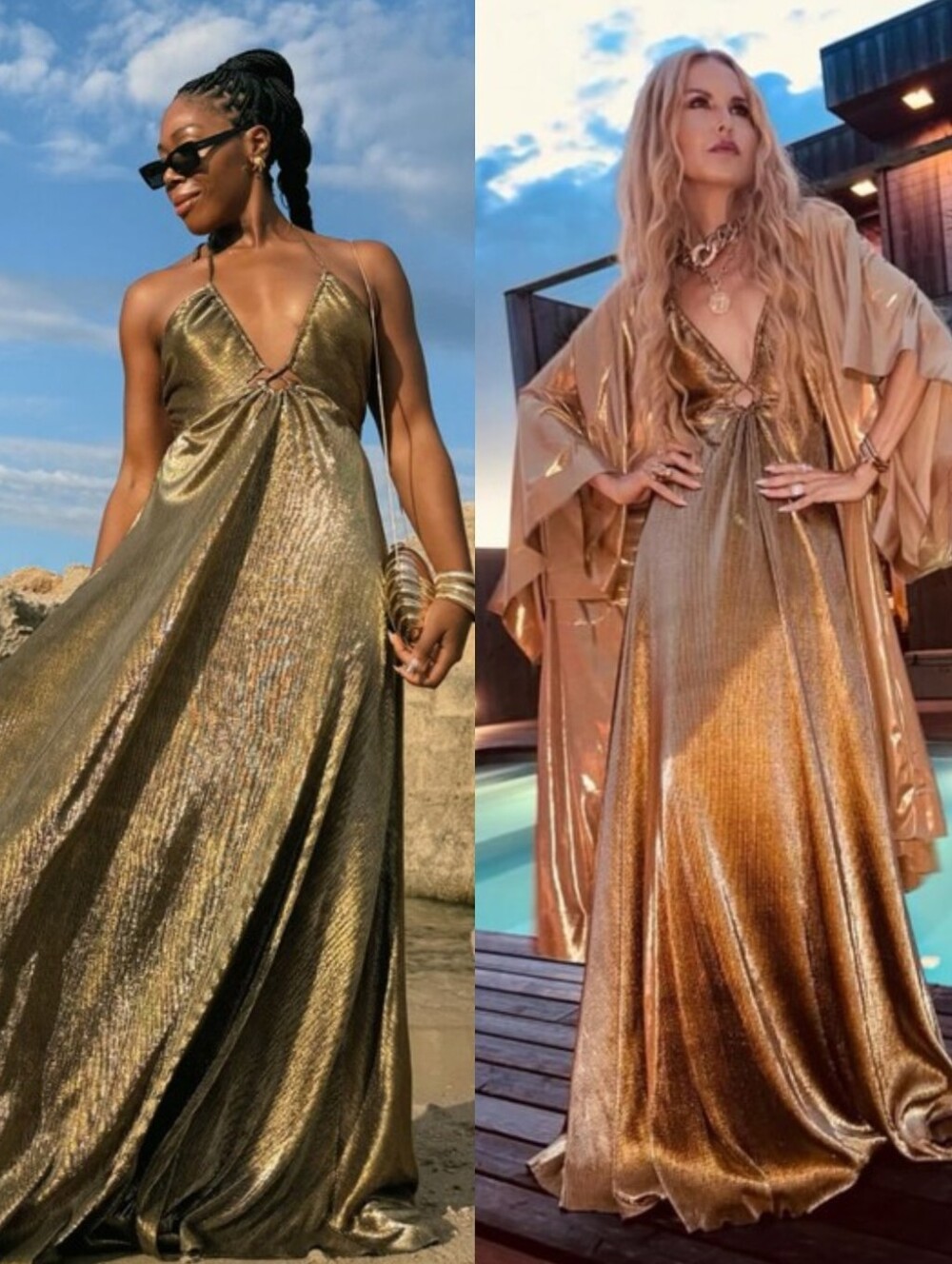 EUC Show Me Your Mumu Paros Maxi Dress in Pleated Gold ASO Rachel Zoe